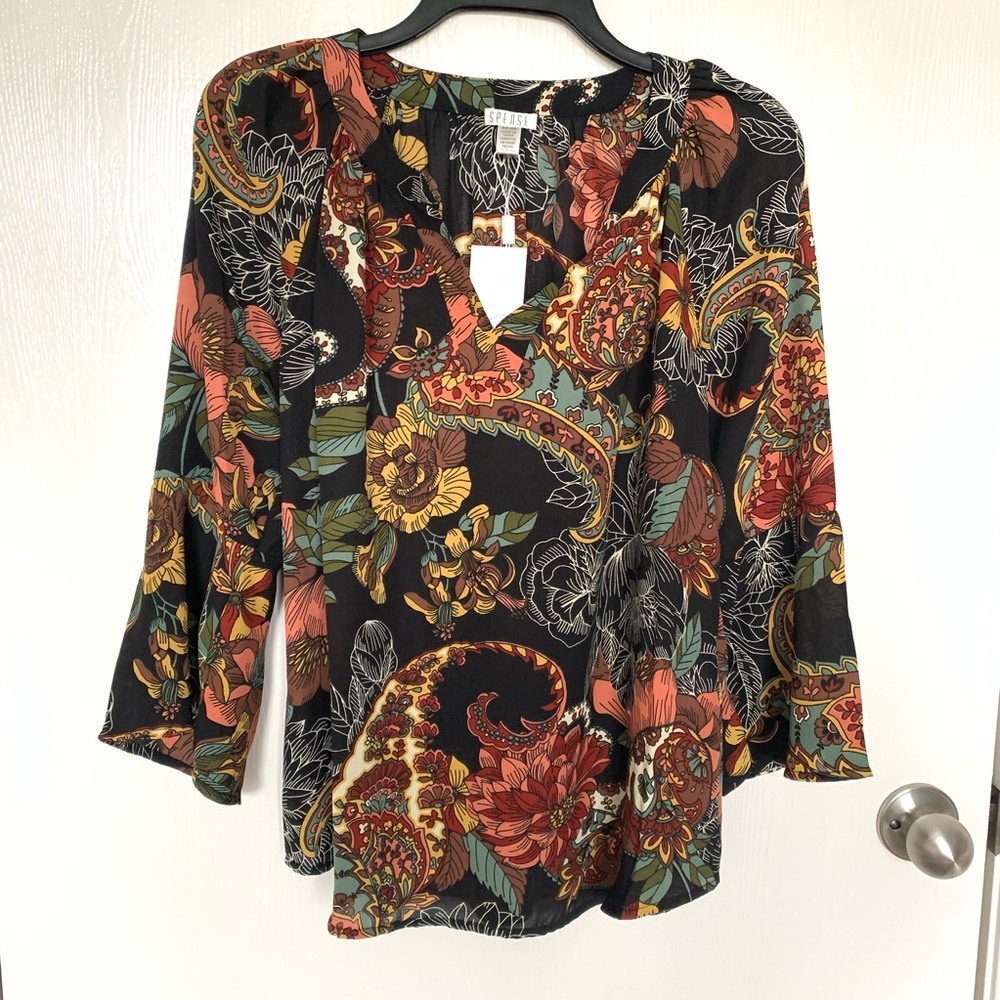 Spense split neck 3/4 sleeve blouse